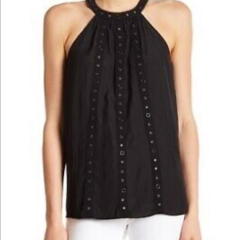 Ramy Brook Black Collie Silver Embellished High Neck Flowy Top New
